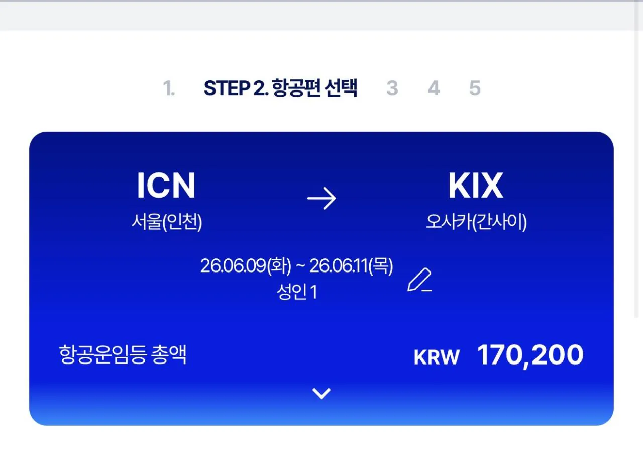 도쿄 오사카 왕복 비행기표