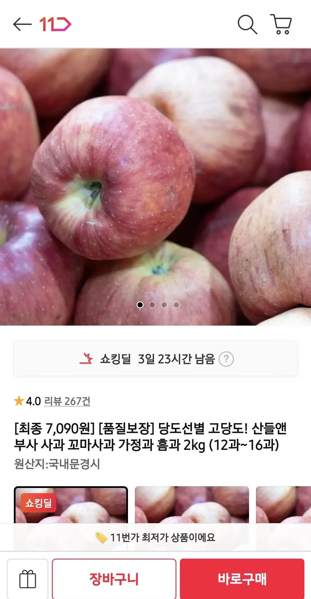산들앤 부사사과 가정과 2kg 12-16과