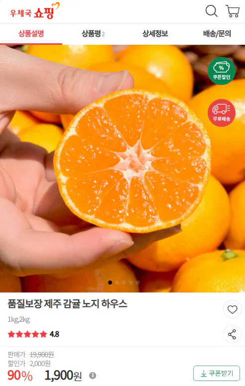 제주 노지 감귤 1kg (하우스)