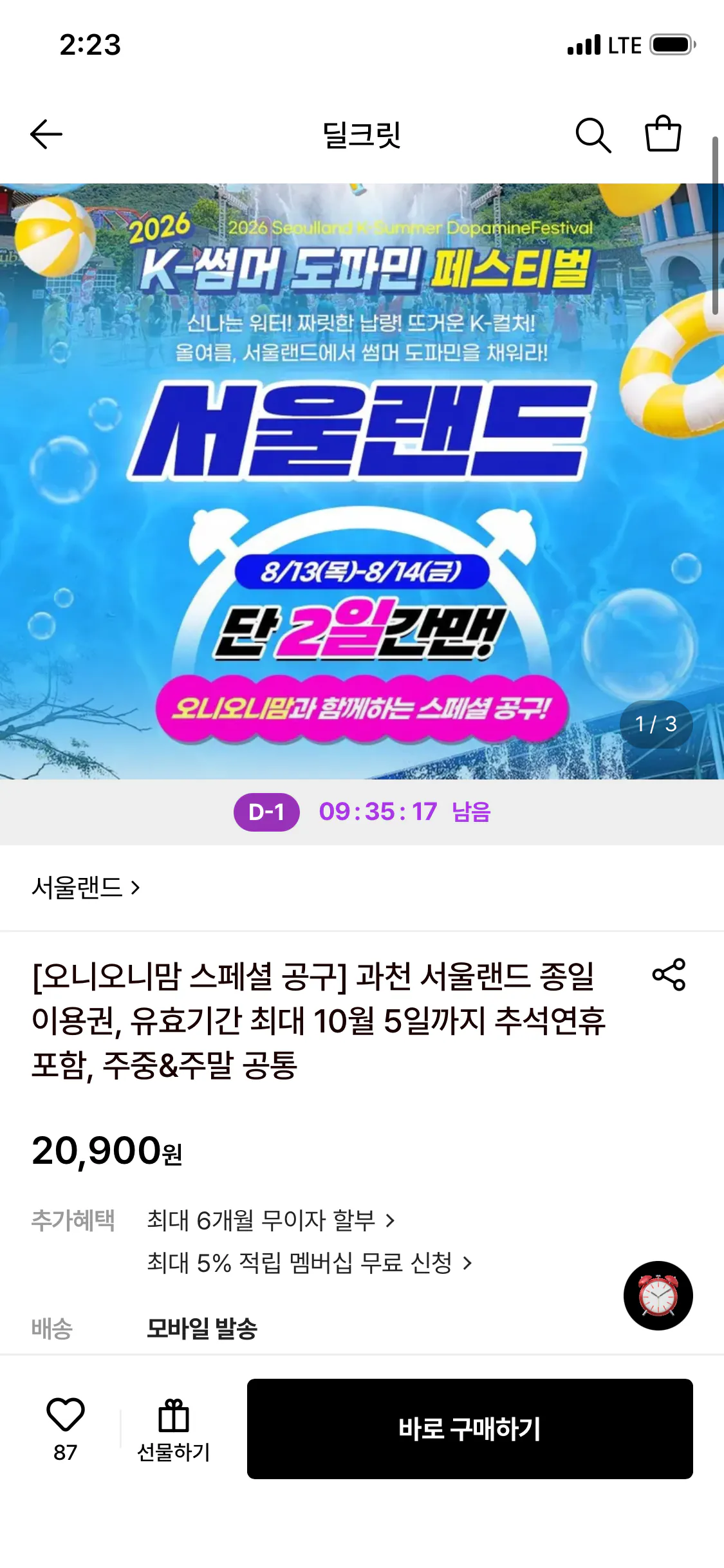 과천 서울랜드 종일이용권